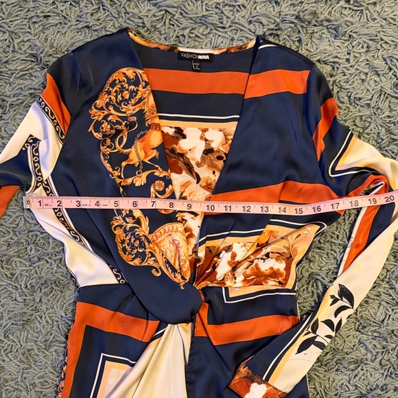 Fashion Nova Lotta Class Navy and Orange Long Sleeve Dress| Size Small - Picture 8 of 12